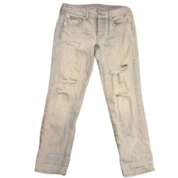 American Eagle Outfitters Destroyed Cropped Bikercore Western Faded Jeans Size 0 - Picture 1 of 6